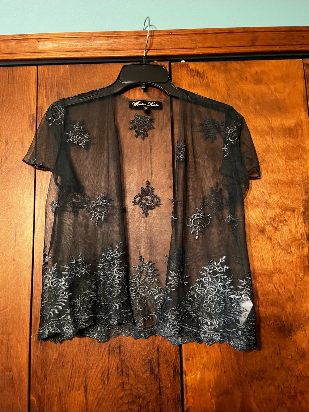 Winter Kate Sheer Embroidered Short Sleeve Top